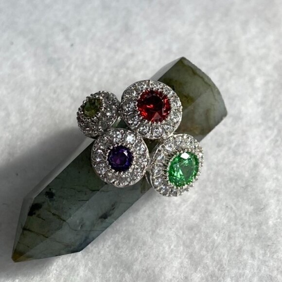Sterling Silver 925 Joseph Esposito Multicolor CZ Circle Ring Sz 6 Modernist - Picture 3 of 16